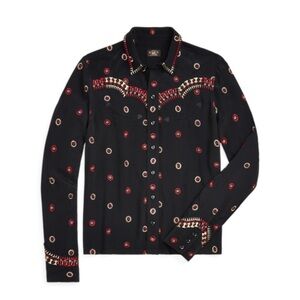 Ralph Lauren Double RL Black Blouse with Red Accents